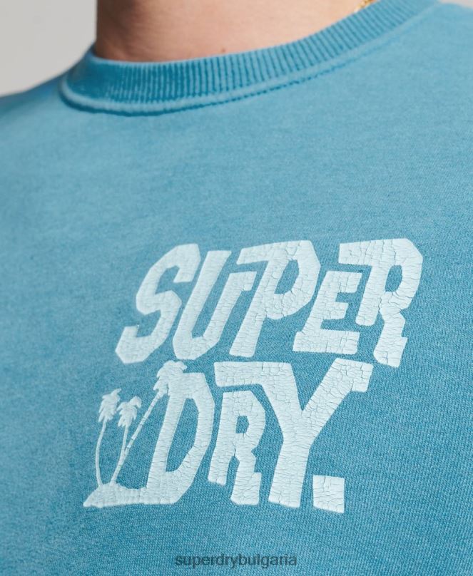 Superdry облекло N00H589 син мъже стикер за пътуване суитшърт на екипажа