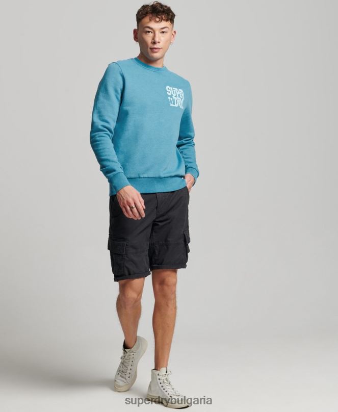 Superdry облекло N00H589 син мъже стикер за пътуване суитшърт на екипажа