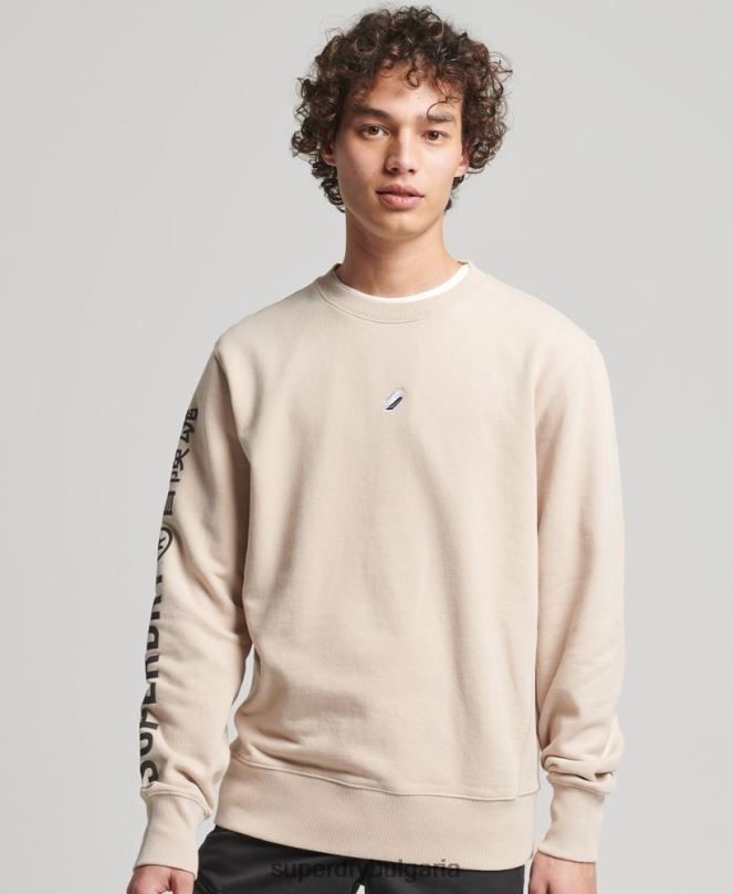Superdry облекло N00H5909 бежово мъже свободен линеен суитшърт с код