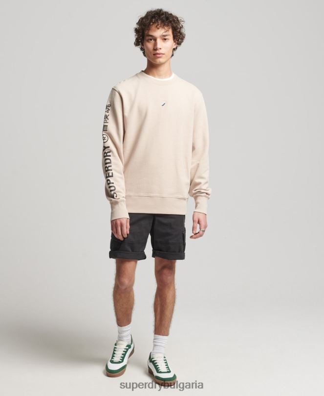 Superdry облекло N00H5909 бежово мъже свободен линеен суитшърт с код