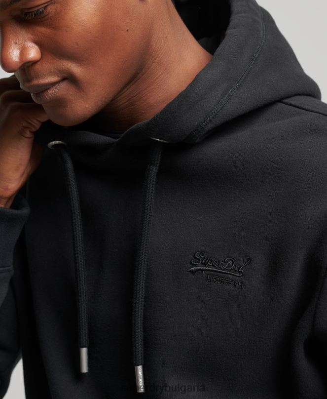 Superdry облекло N00H590 черен мъже суичър с лого от органичен памук