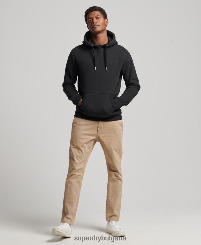 Superdry облекло N00H590 черен мъже суичър с лого от органичен памук