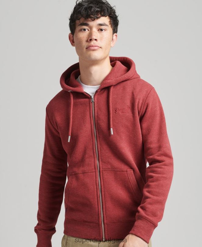 Superdry облекло N00H596 червен мъже качулка с ретро лого и цип от органичен памук