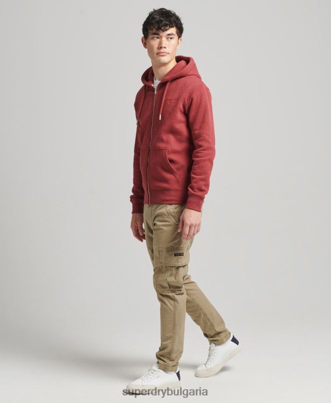 Superdry облекло N00H596 червен мъже качулка с ретро лого и цип от органичен памук