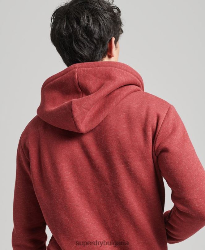 Superdry облекло N00H596 червен мъже качулка с ретро лого и цип от органичен памук