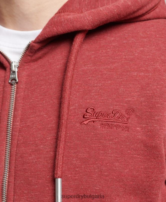 Superdry облекло N00H596 червен мъже качулка с ретро лого и цип от органичен памук