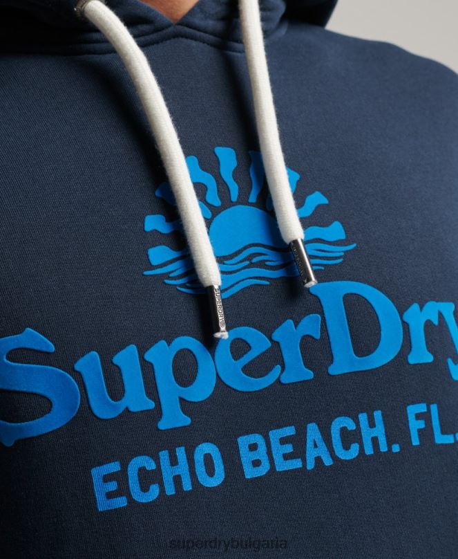 Superdry облекло N00H598 военноморски флот мъже неонова качулка за винтидж място