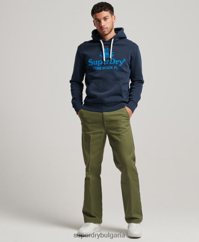 Superdry облекло N00H598 военноморски флот мъже неонова качулка за винтидж място