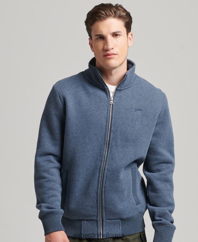 Superdry облекло N00H600 военноморски флот мъже горнище с цип и ретро лого от органичен памук