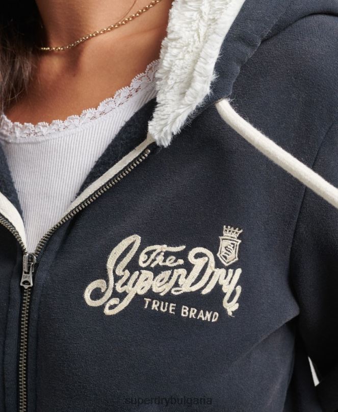 Superdry облекло N00H6019 военноморски флот мъже суичър с цип гордост и крафт