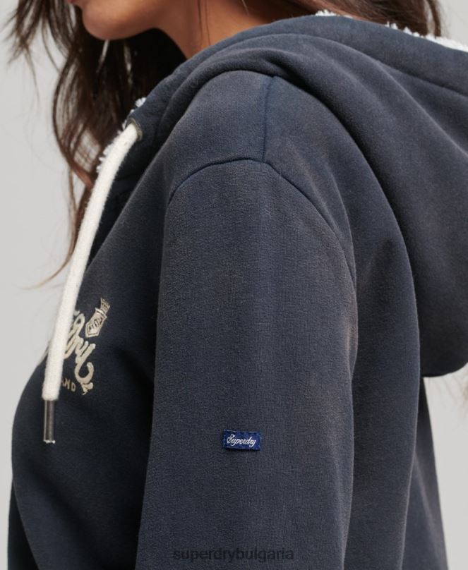 Superdry облекло N00H6019 военноморски флот мъже суичър с цип гордост и крафт