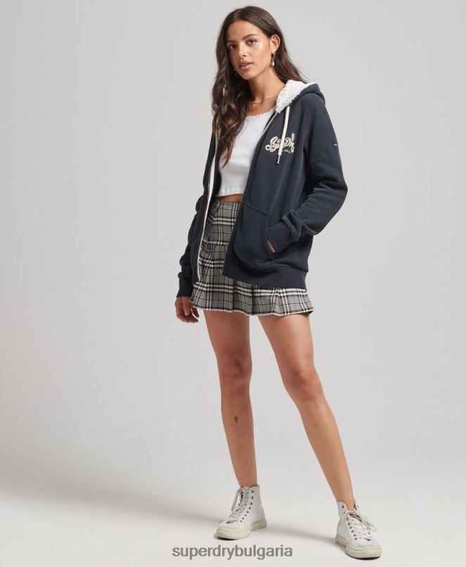 Superdry облекло N00H6019 военноморски флот мъже суичър с цип гордост и крафт