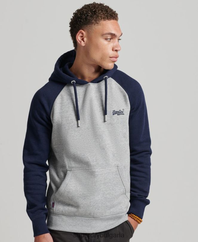 Superdry облекло N00H602 сиво мъже бейзболна качулка с винтидж лого от органичен памук