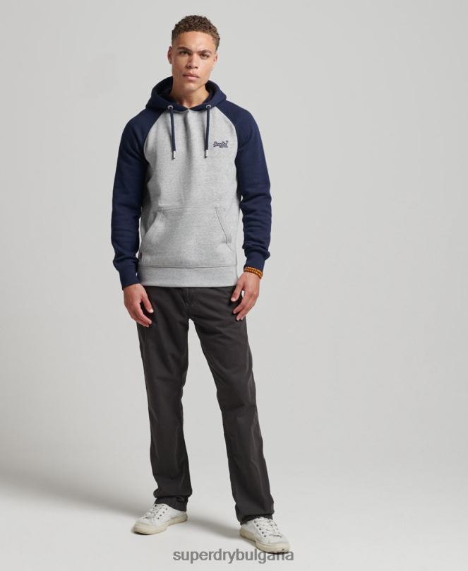 Superdry облекло N00H602 сиво мъже бейзболна качулка с винтидж лого от органичен памук