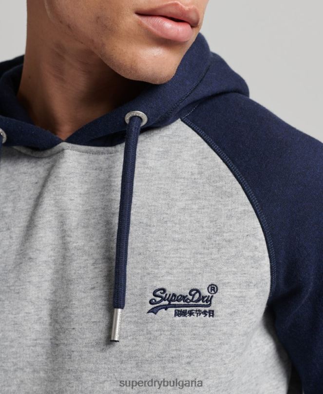 Superdry облекло N00H602 сиво мъже бейзболна качулка с винтидж лого от органичен памук