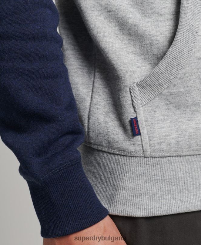 Superdry облекло N00H602 сиво мъже бейзболна качулка с винтидж лого от органичен памук