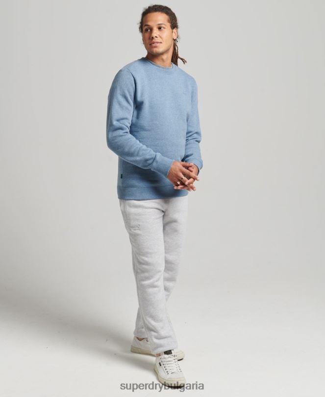 Superdry облекло N00H603 светло синьо мъже органичен памук есенциален лого екипаж суичър