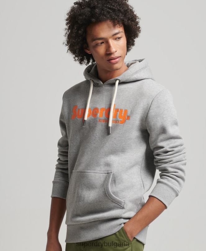 Superdry облекло N00H607 светло сив мъже ретро терен класическа качулка