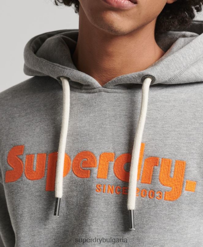 Superdry облекло N00H607 светло сив мъже ретро терен класическа качулка