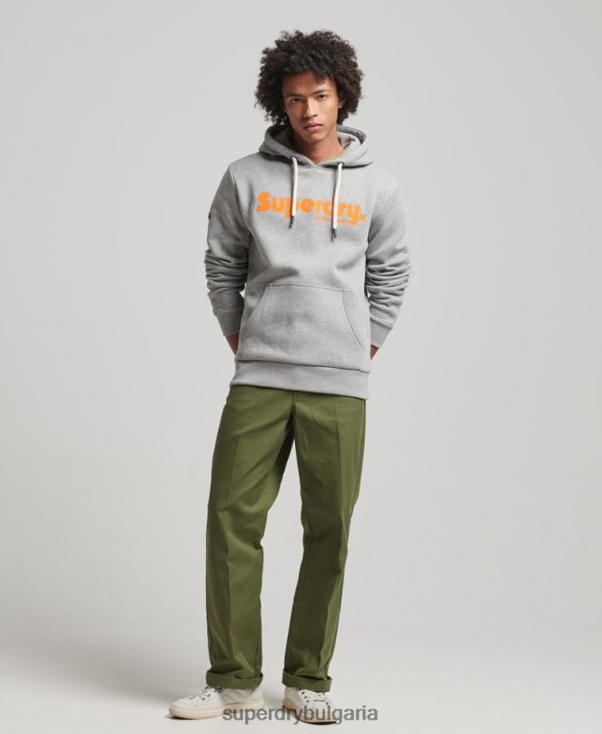 Superdry облекло N00H607 светло сив мъже ретро терен класическа качулка