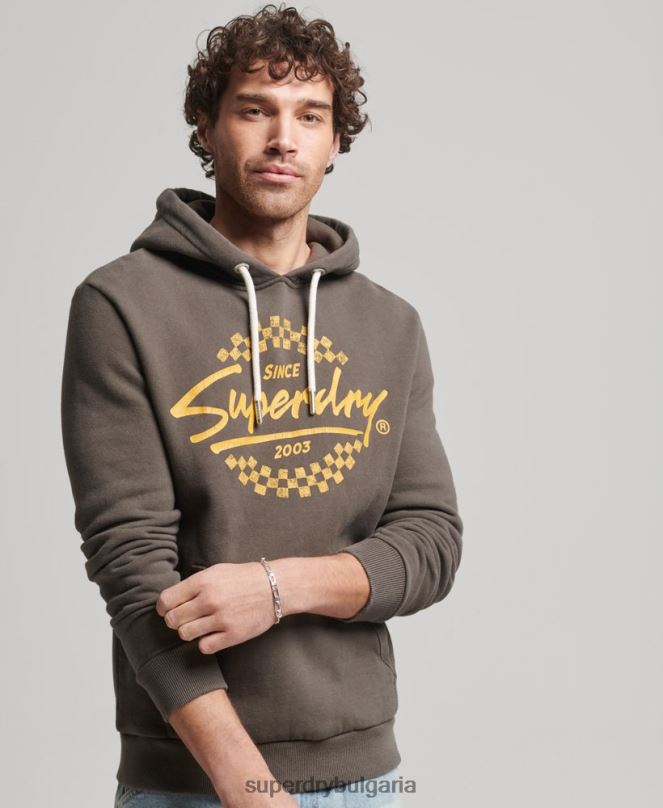 Superdry облекло N00H609 тъмно сив мъже винтидж качулка Shapers & Makers