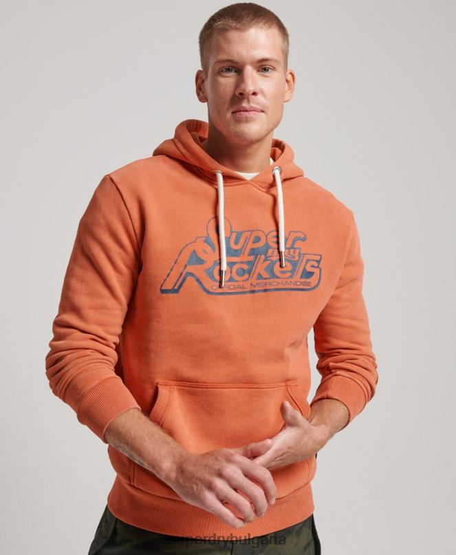 Superdry облекло N00H610 оранжево мъже винтидж качулка Shapers & Makers