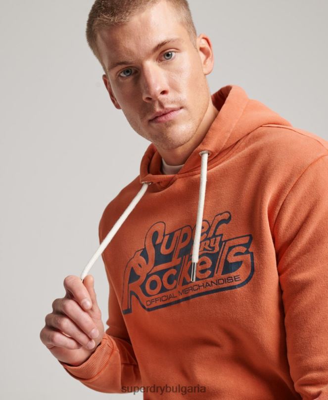 Superdry облекло N00H610 оранжево мъже винтидж качулка Shapers & Makers