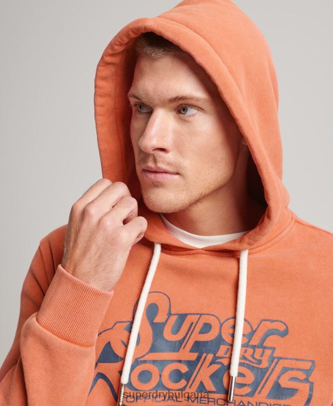 Superdry облекло N00H610 оранжево мъже винтидж качулка Shapers & Makers