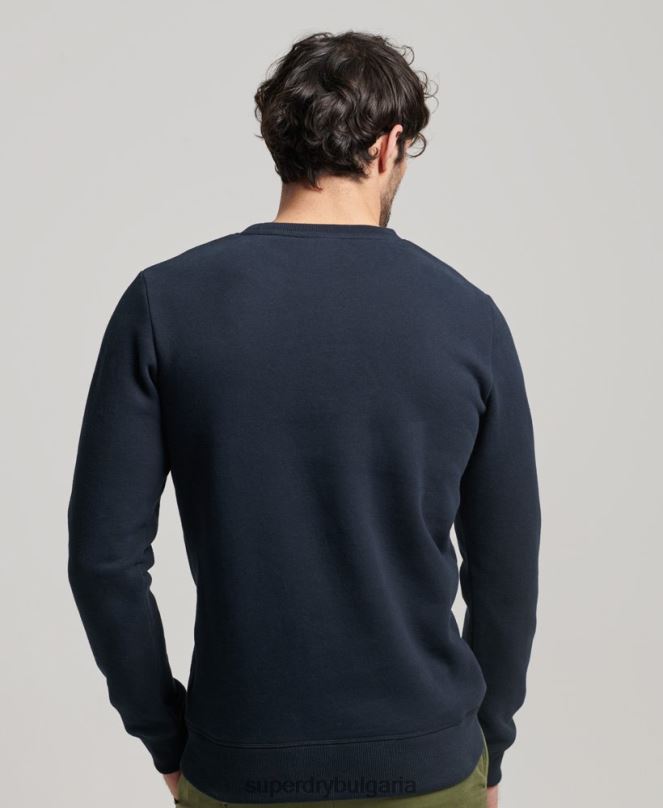 Superdry облекло N00H611 военноморски флот мъже ретро бродиран суичър на екипажа с лого
