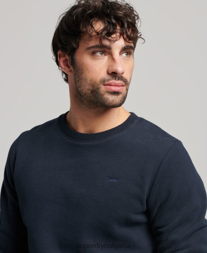 Superdry облекло N00H611 военноморски флот мъже ретро бродиран суичър на екипажа с лого