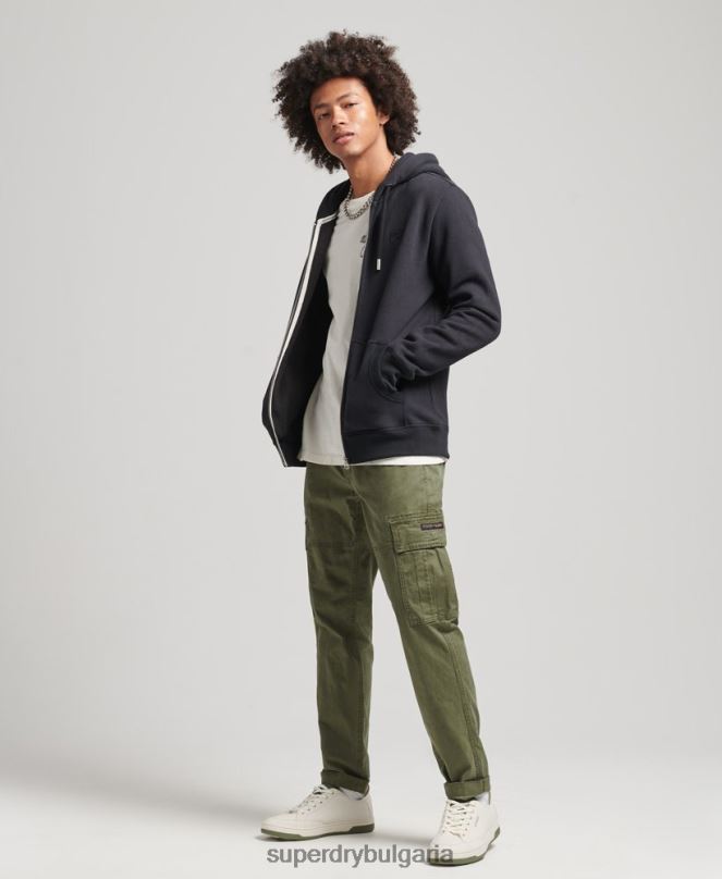 Superdry облекло N00H612 черен мъже качулка с ретро лого и цип от органичен памук