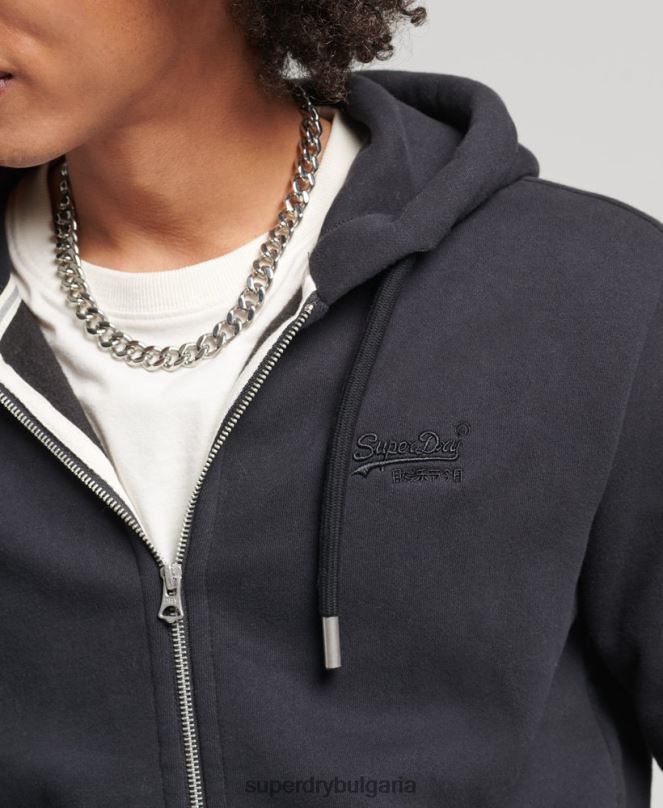 Superdry облекло N00H612 черен мъже качулка с ретро лого и цип от органичен памук