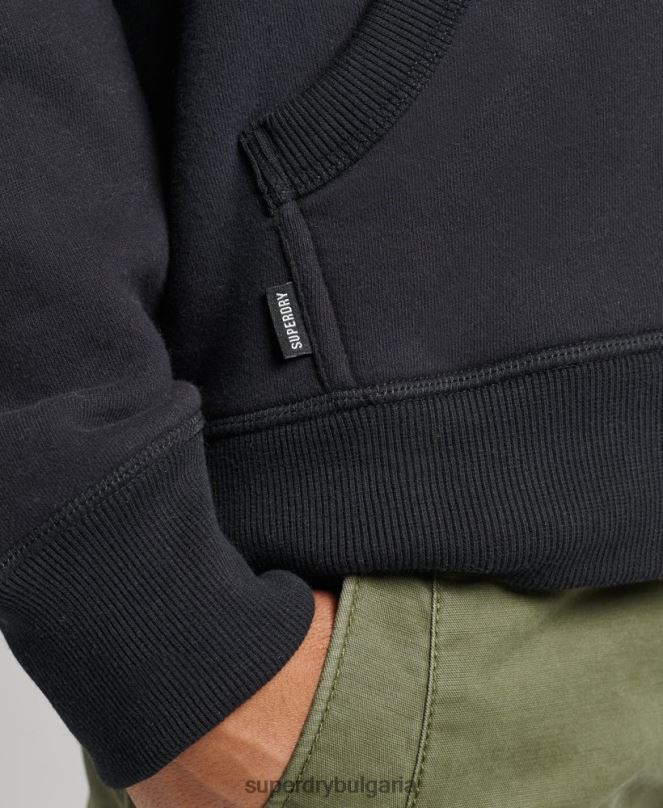 Superdry облекло N00H612 черен мъже качулка с ретро лого и цип от органичен памук