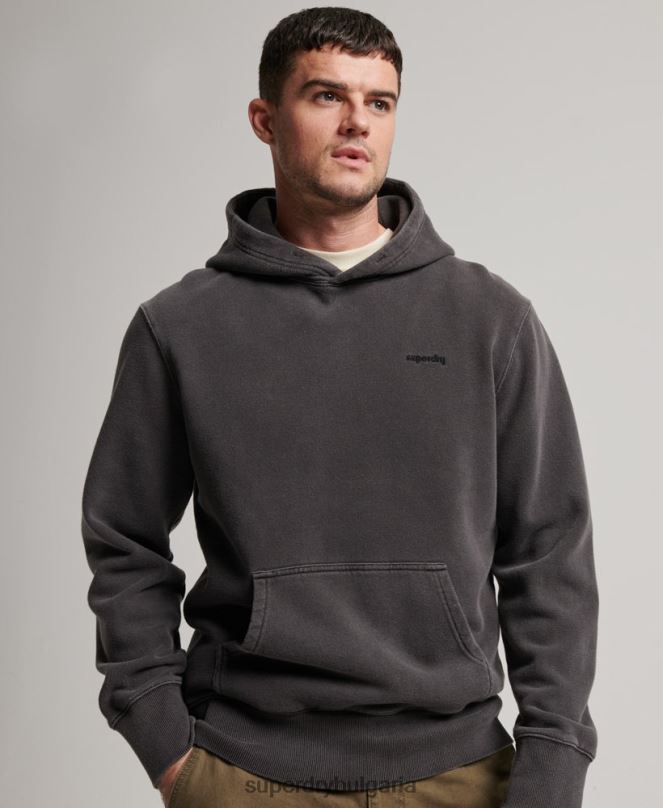 Superdry облекло N00H613 тъмно сив мъже ретро изпрана качулка