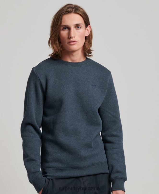 Superdry облекло N00H614 военноморски флот мъже ретро бродиран суичър на екипажа с лого