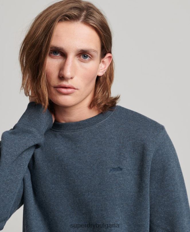 Superdry облекло N00H614 военноморски флот мъже ретро бродиран суичър на екипажа с лого