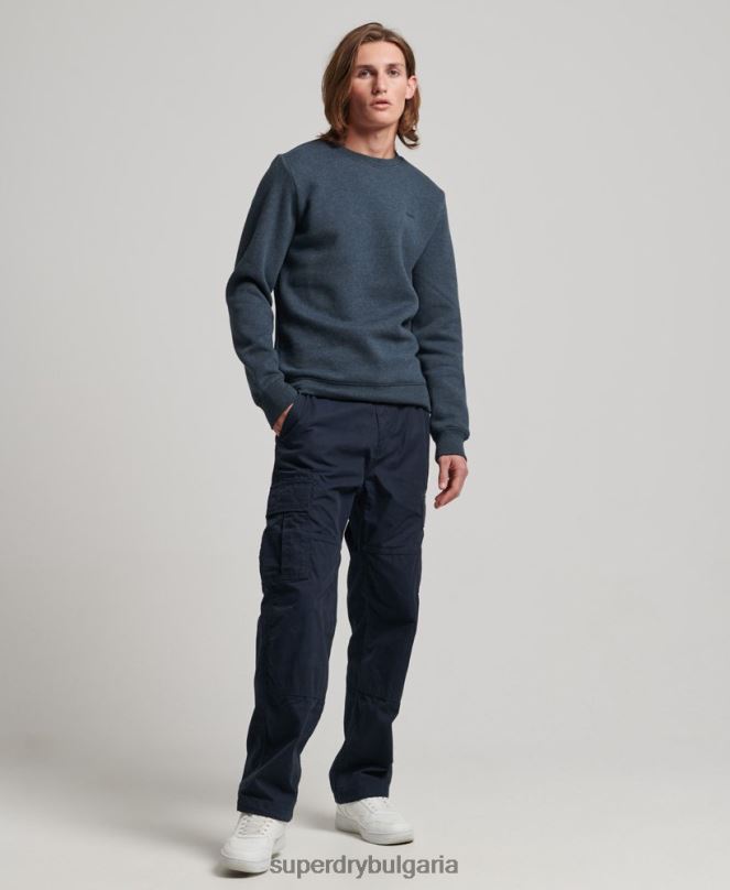 Superdry облекло N00H614 военноморски флот мъже ретро бродиран суичър на екипажа с лого