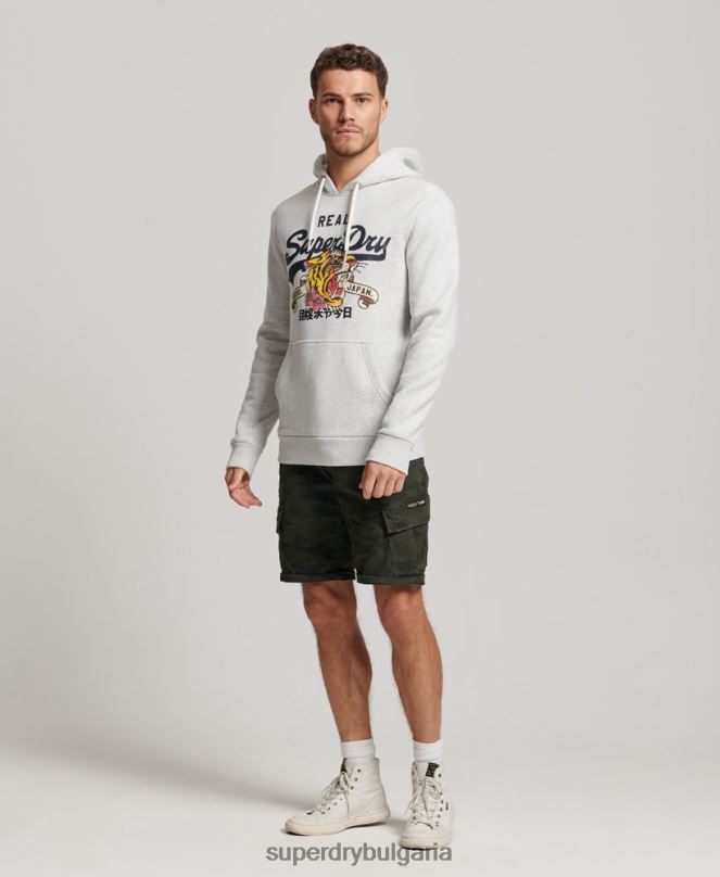Superdry облекло N00H615 светло сив мъже винтидж качулка с лого