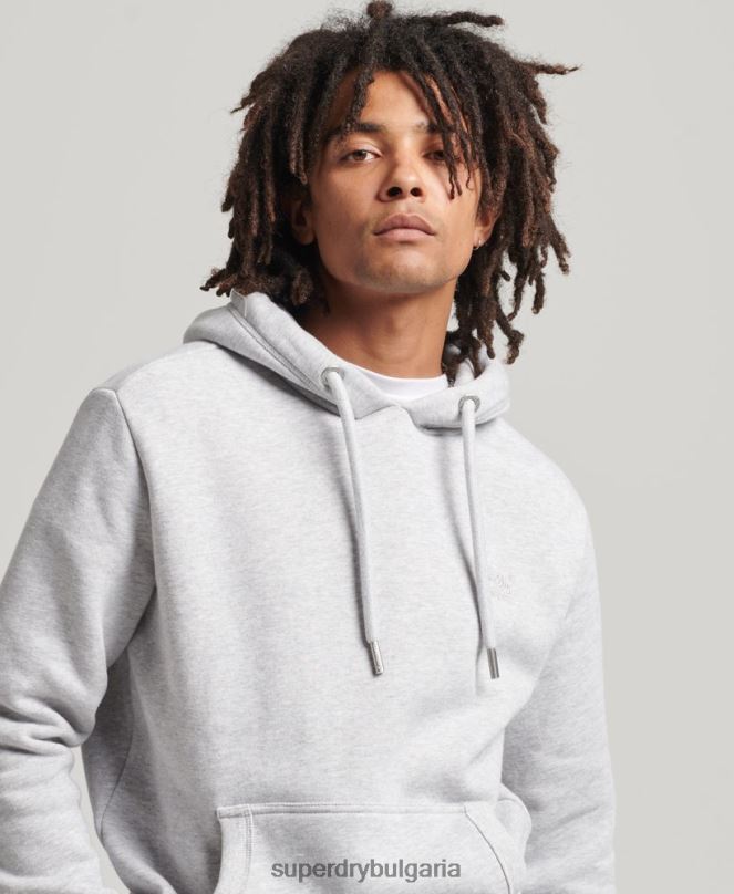 Superdry облекло N00H616 светло сив мъже суичър с лого от органичен памук