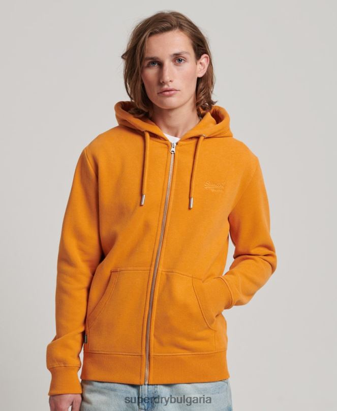 Superdry облекло N00H617 жълто мъже ретро суичър с цип с бродирано лого
