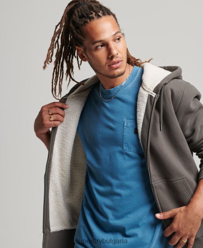 Superdry облекло N00H618 тъмно сив мъже есенциална суичър с качулка с цип с подплата