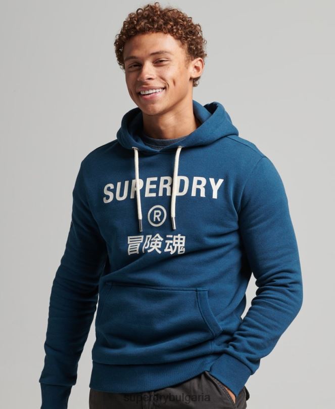 Superdry облекло N00H620 син мъже мергелна качулка с лого на корпорацията