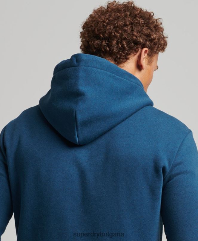 Superdry облекло N00H620 син мъже мергелна качулка с лого на корпорацията