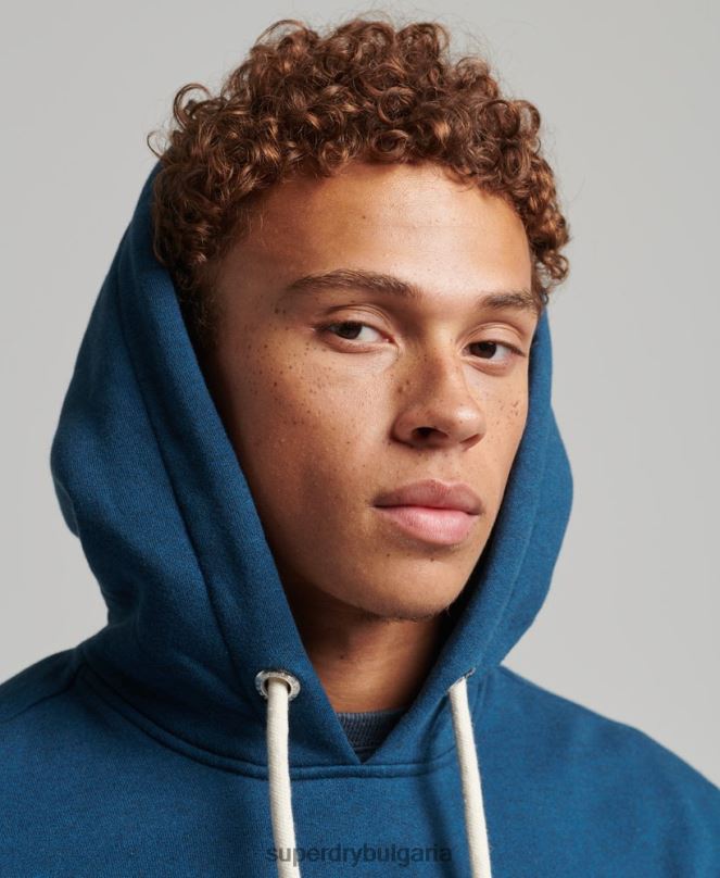 Superdry облекло N00H620 син мъже мергелна качулка с лого на корпорацията