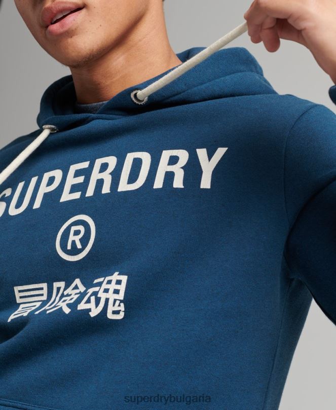 Superdry облекло N00H620 син мъже мергелна качулка с лого на корпорацията