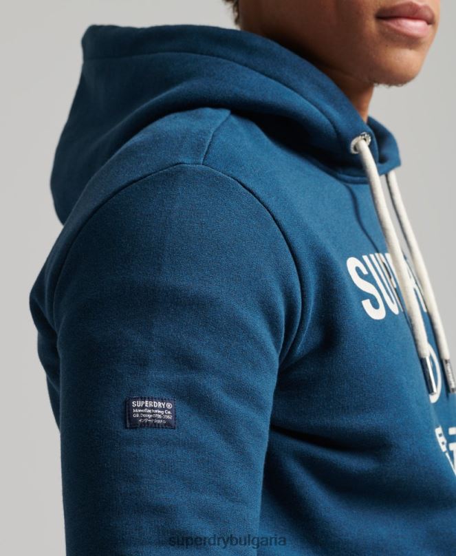 Superdry облекло N00H620 син мъже мергелна качулка с лого на корпорацията