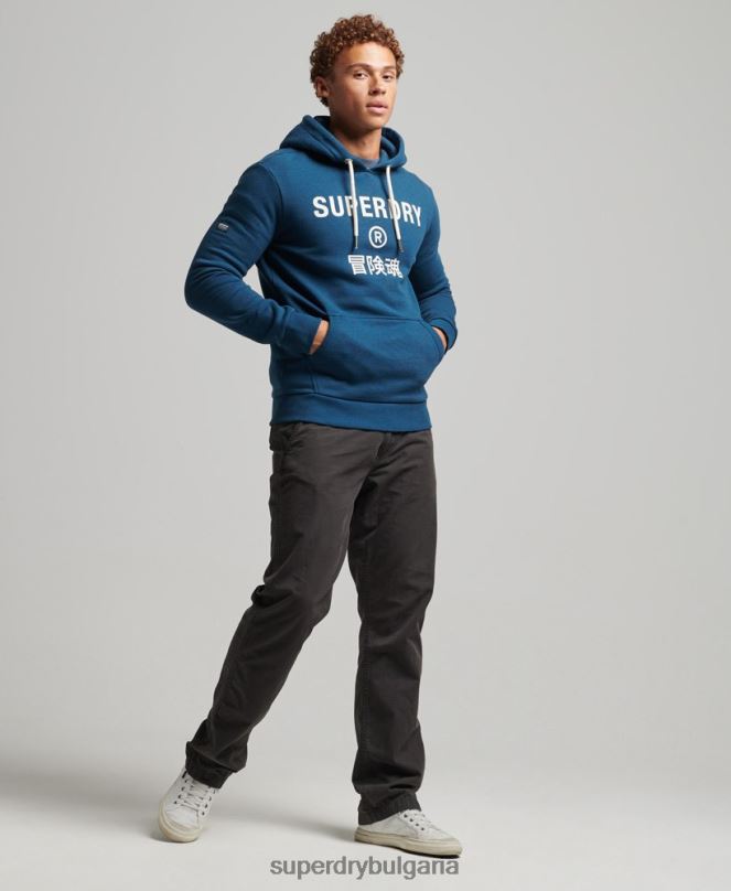 Superdry облекло N00H620 син мъже мергелна качулка с лого на корпорацията
