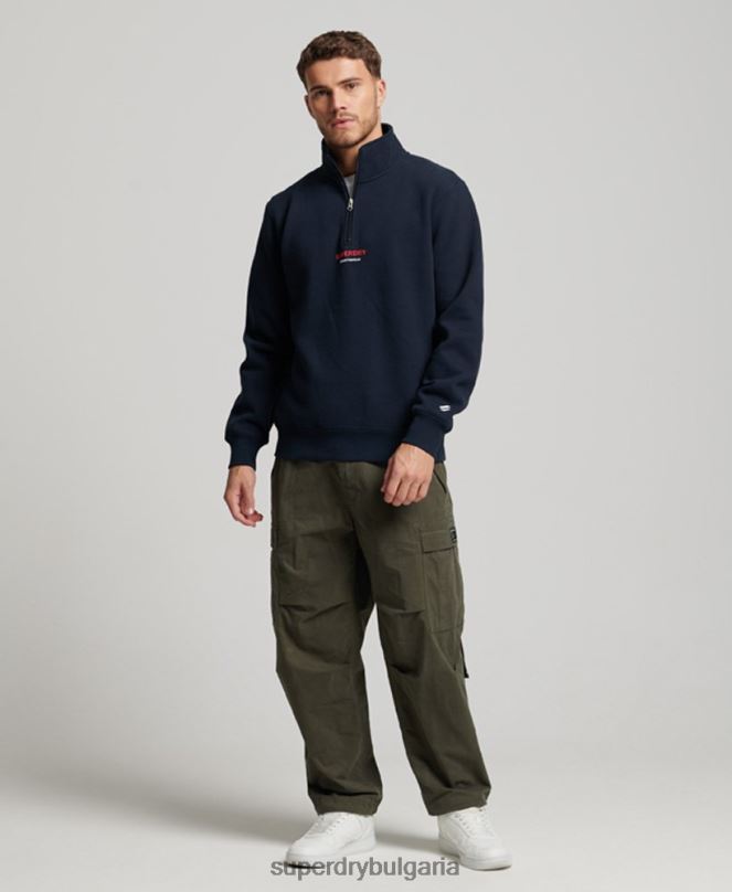 Superdry облекло N00H621 военноморски флот мъже спортен суичър с половин цип