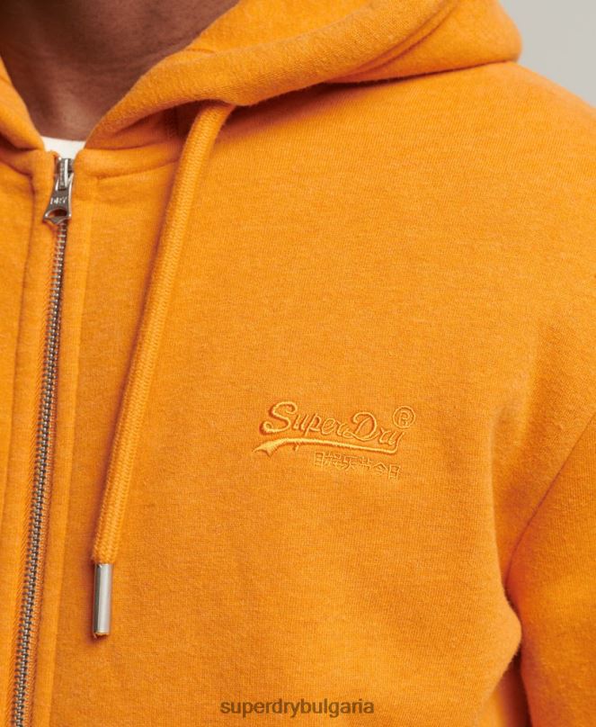 Superdry облекло N00H624 жълто мъже ретро суичър с лого и цип от органичен памук