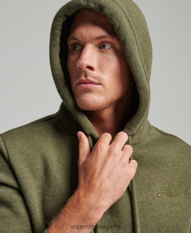 Superdry облекло N00H625 каки мъже ретро суичър с бродирано лого